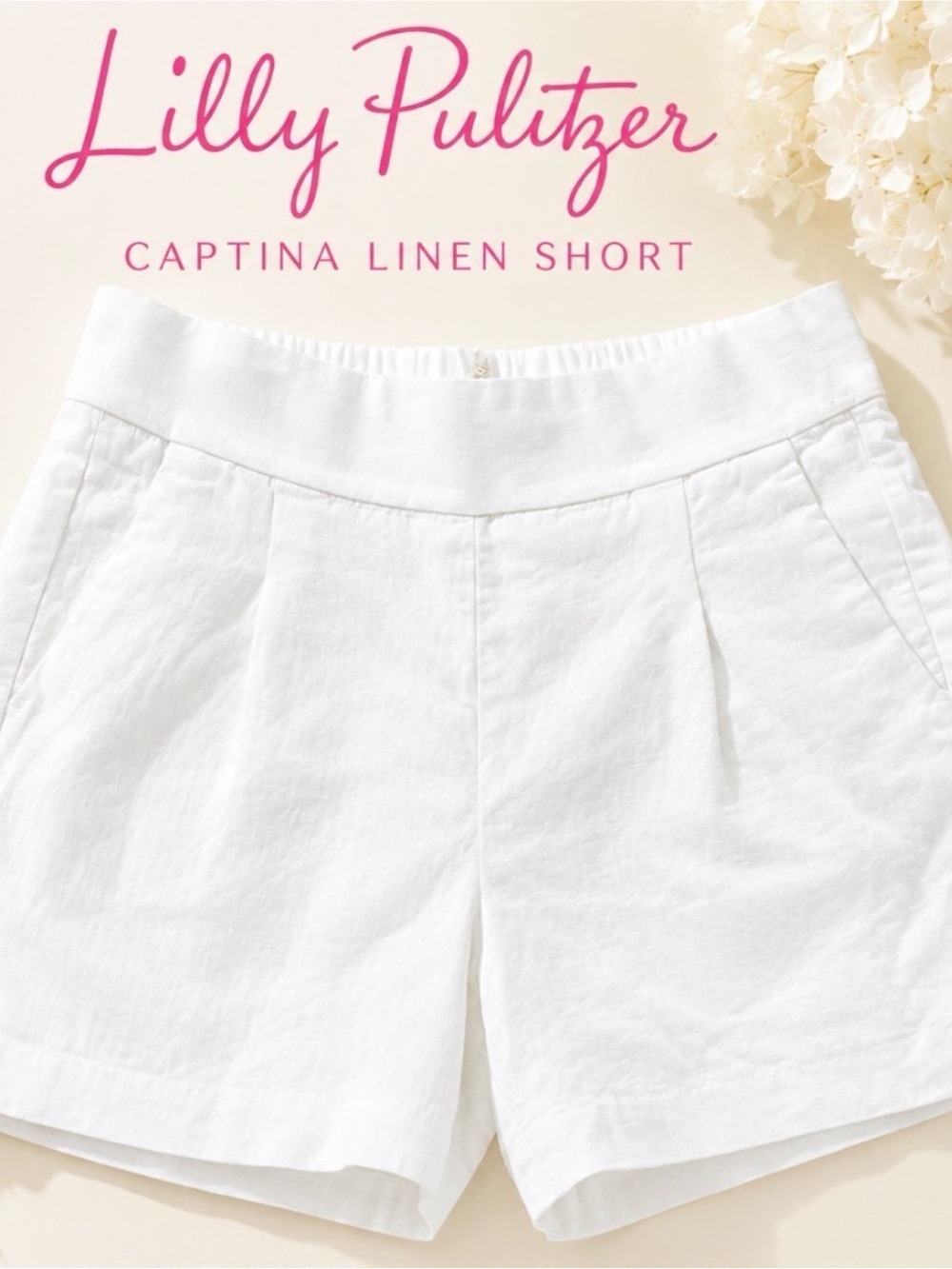 Lilly Pulitzer “Captina” 100% linen shorts in white. NWT $88